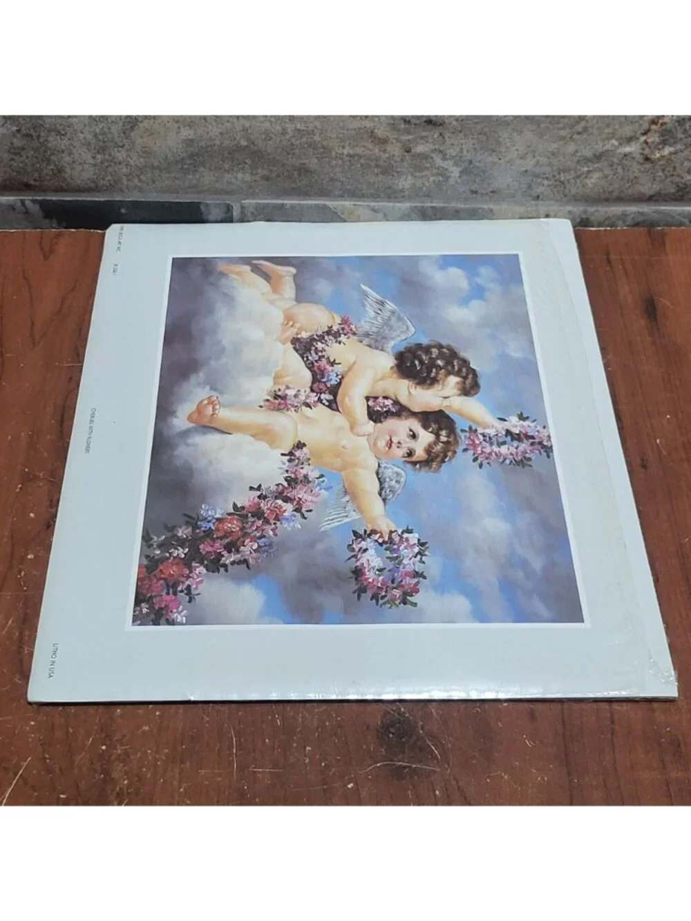 Vintage Unframed Cherubs with Flowers Art Print 1995